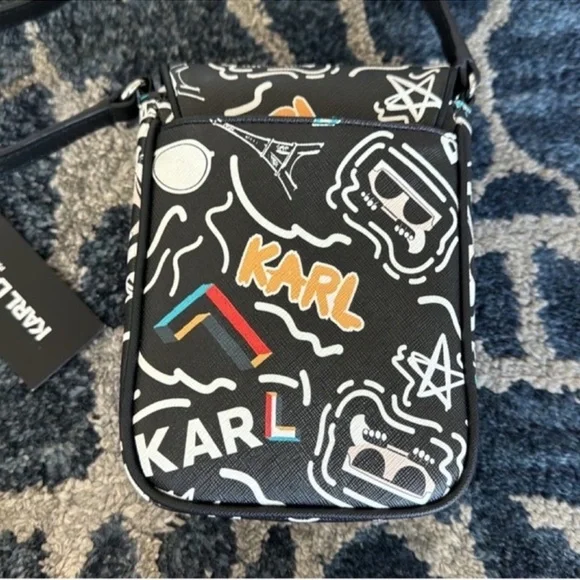 NWT Karl Lagerfeld Graffiti Paris Crossbody Bag/Purse Black White - Picture 3 of 9